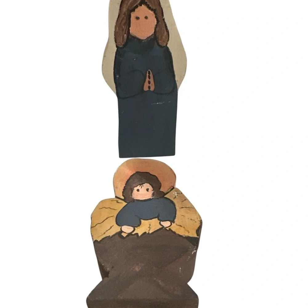 Folk Art Wooden Handmade Painted Nativity Christmas Scene 14 Piece Set